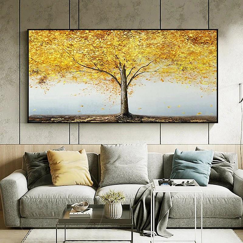 goden Yellow Tree wall decor texture Oil Paintings